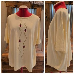 Vtg Ladybug Top XL Yellow Knit Tee Shirt Alore' USA